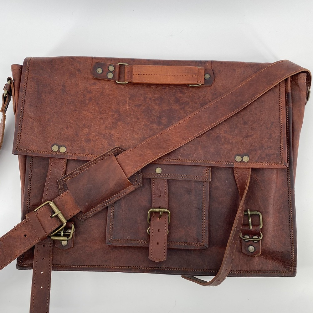 Rustic Town 15-inch Vintage Crossbody Full Grain Leather Laptop Messenger Bag